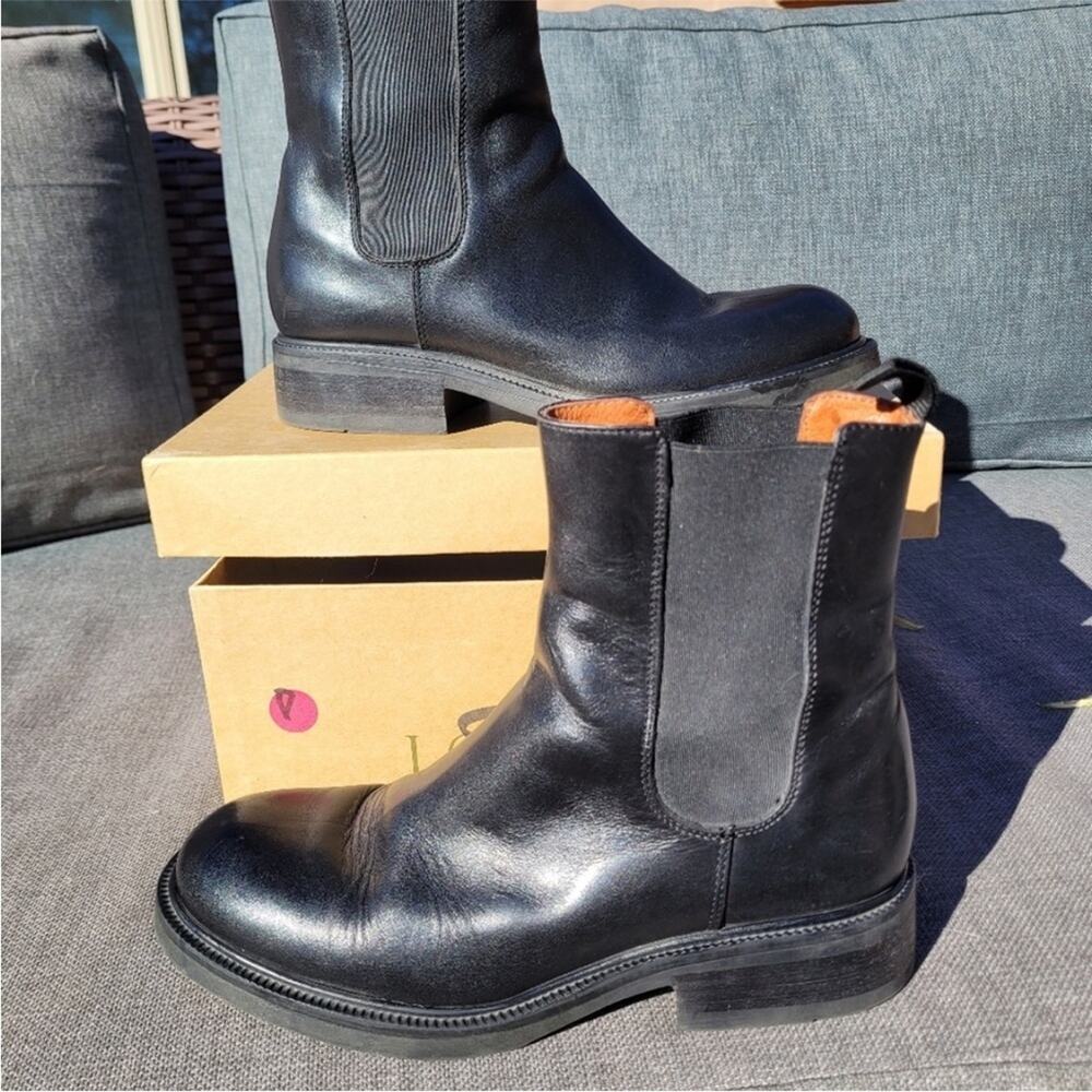 J.Crew 90s chunky vintage lug sole combat chelsea biker black leather boots 8
